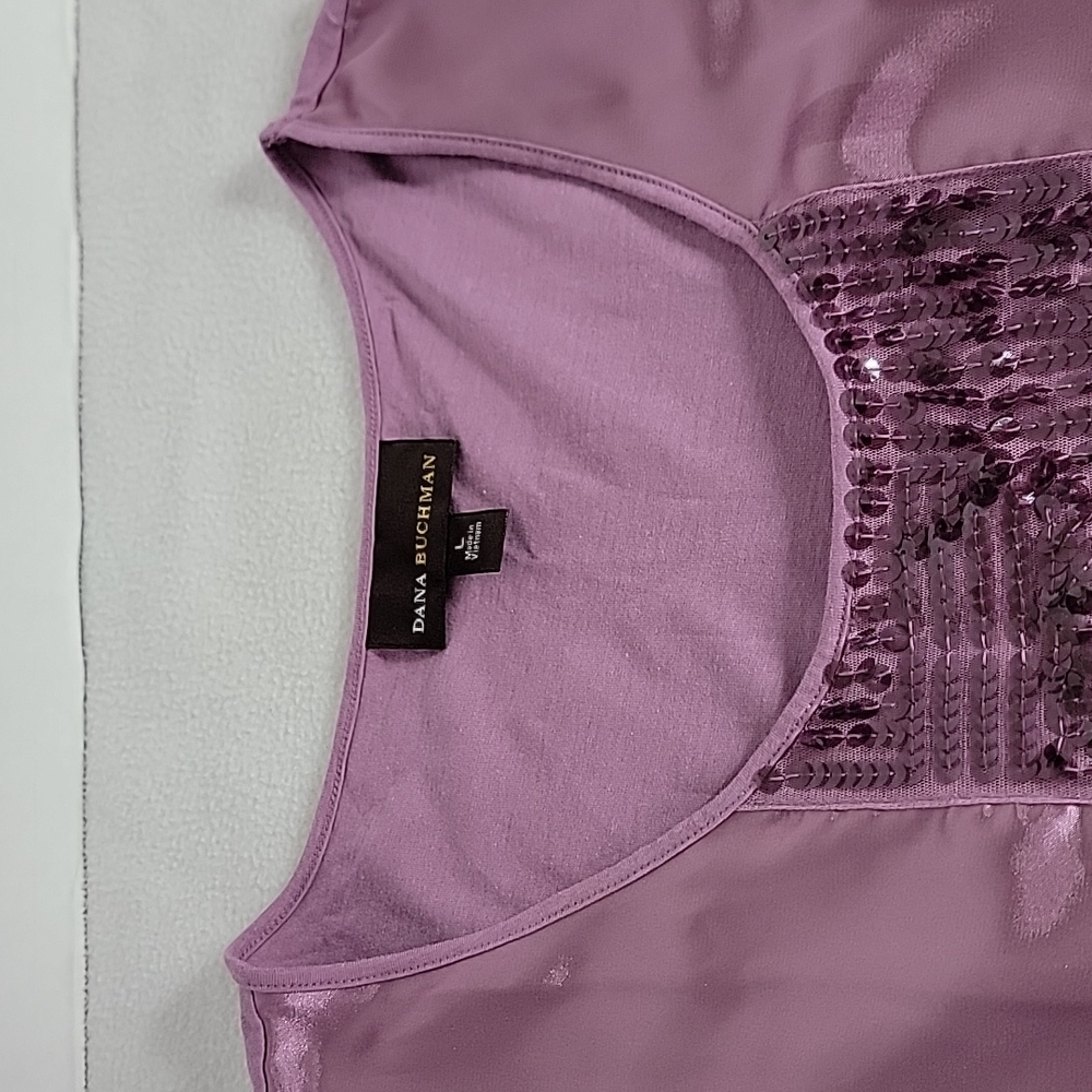 Dana Buchman Women's Purple W/ Sequin Accent Sleeveless Top, L - Picture 5 of 8